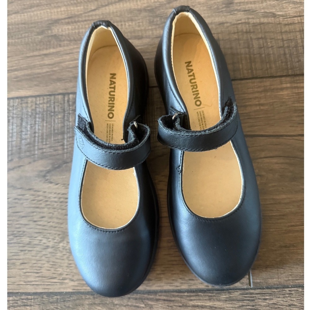Naturino Girls Black Leather Mary Jane School Shoes Hook & Loop EU 33 NWOB